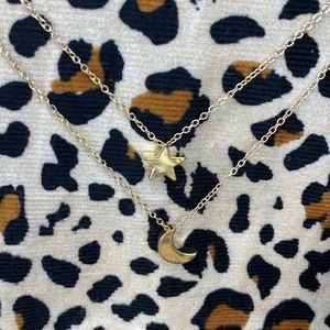 Star and Moon layered GOLD necklace